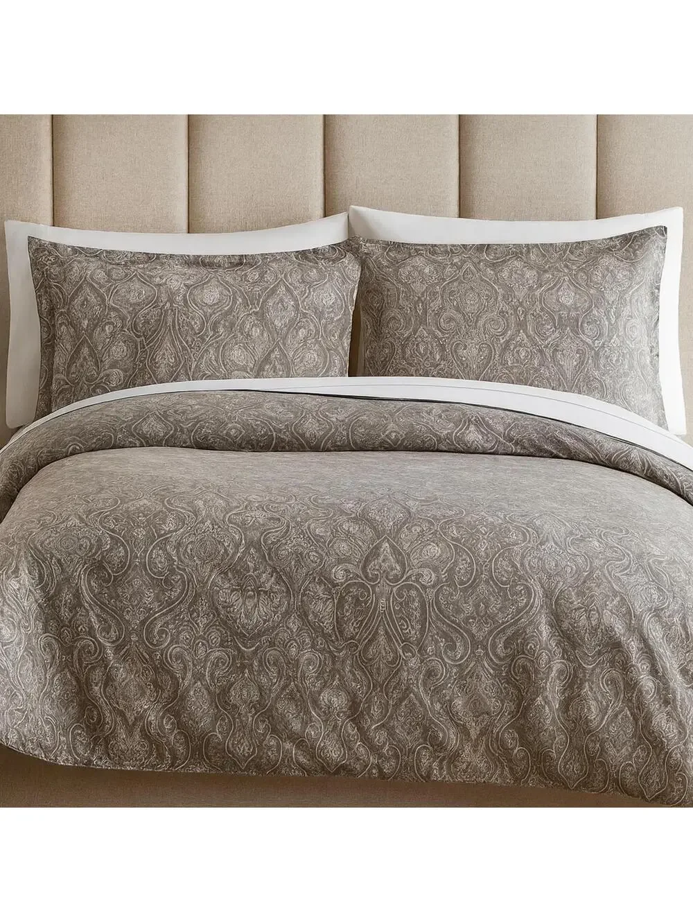 Copperloom Queen Gray Paisley Luxury Duvet + 2 Pillowcases + 1 King Pillowcase